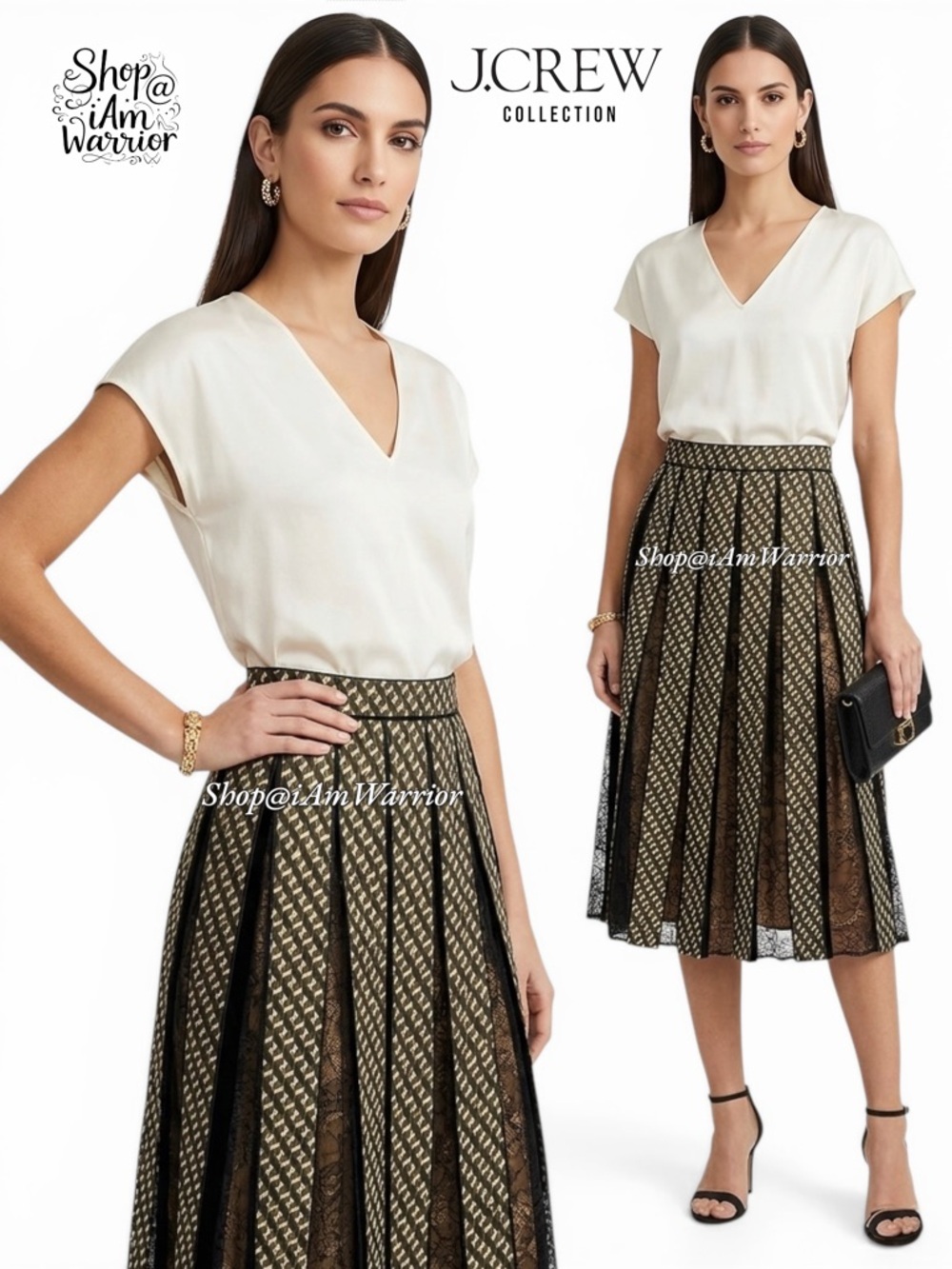 J.Crew Collection Geo Lace Silk Pleated Midi Skirt *Shop@Iamwarrior
